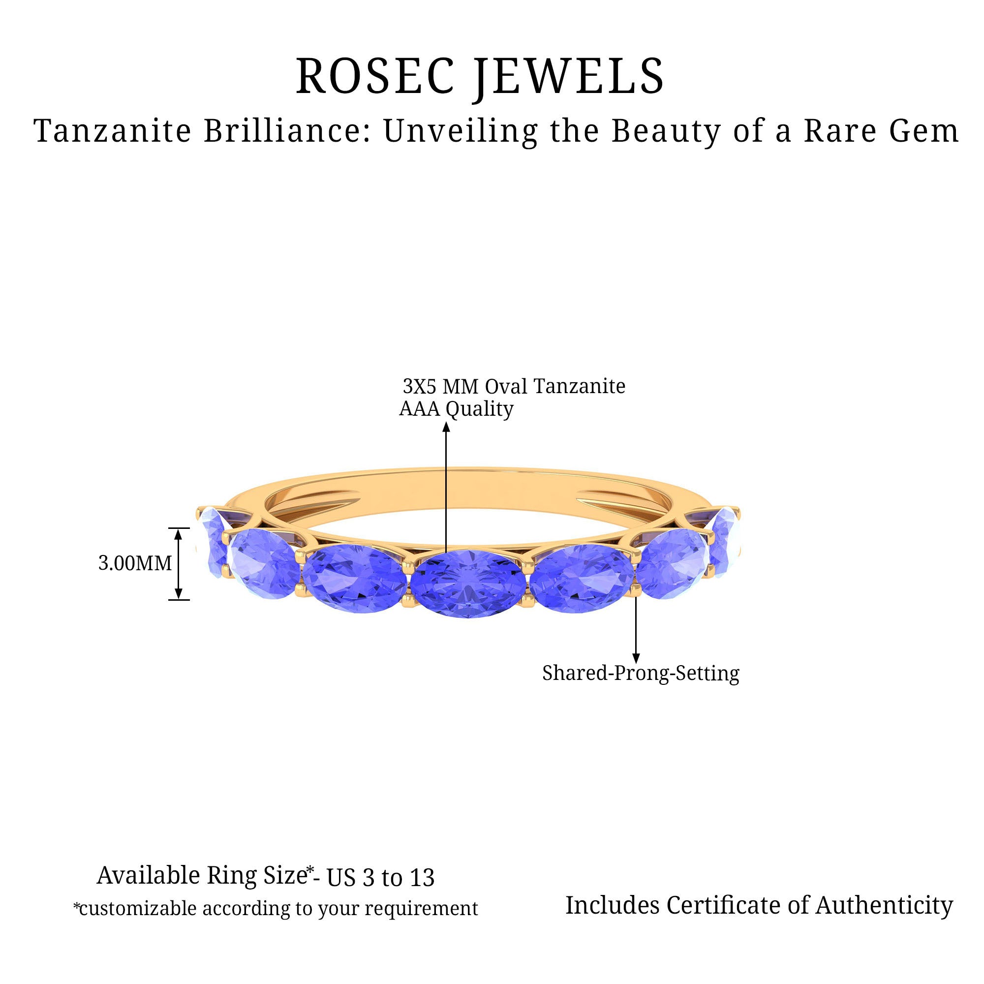Oval Shape Tanzanite East West Half Eternity Ring Tanzanite - ( AAA ) - Quality - Rosec Jewels