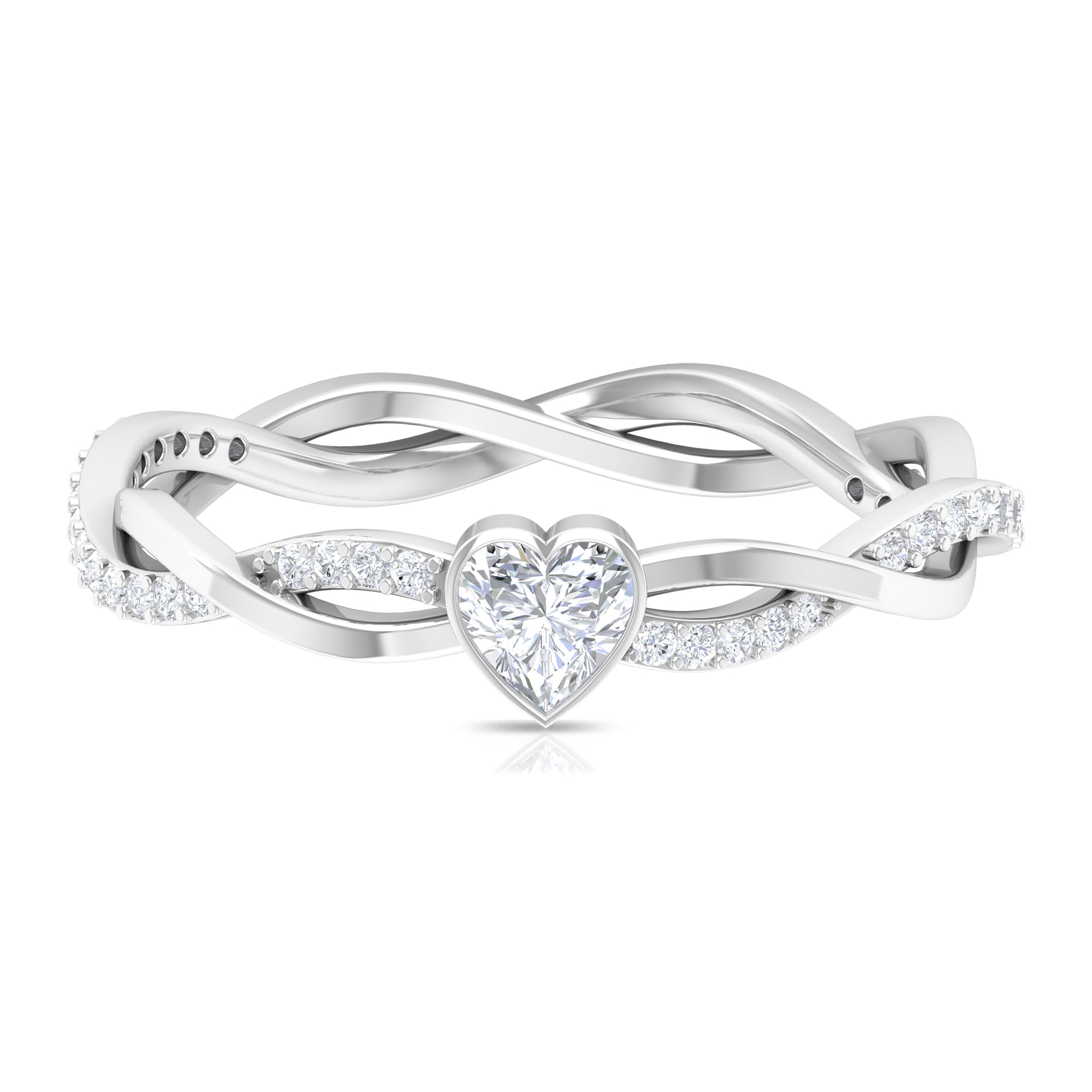 Bezel Set Solitaire and Braided Diamond Ring Diamond - ( HI-SI ) - Color and Clarity - Rosec Jewels