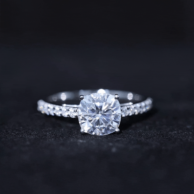 2.50 CT Cushion Cut Moissanite Solitaire Ring with Side Stones Moissanite - ( D-VS1 ) - Color and Clarity - Rosec Jewels