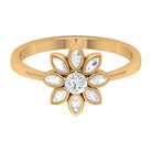 Round and Marquise Zircon Flower Ring Zircon - ( AAAA ) - Quality - Rosec Jewels