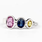 Graduated Style Oval Cut Multi Created Sapphire Ring with Moissanite Lab Created Blue Sapphire - ( AAAA ) - Quality - Rosec Jewels