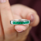 Princess Cut Created Emerald Half Eternity Band Ring in Channel Setting Lab Created Emerald - ( AAAA ) - Quality - Rosec Jewels