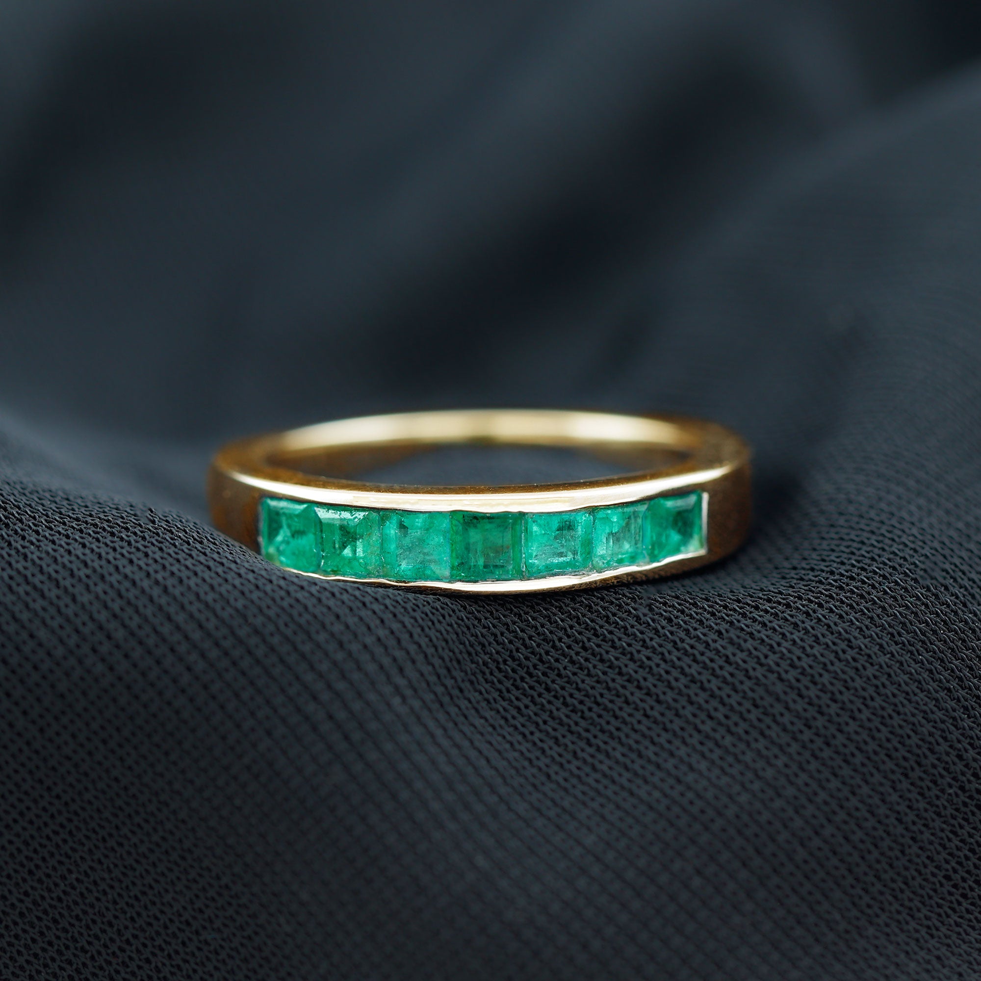 Princess Cut Created Emerald Half Eternity Band Ring in Channel Setting Lab Created Emerald - ( AAAA ) - Quality - Rosec Jewels