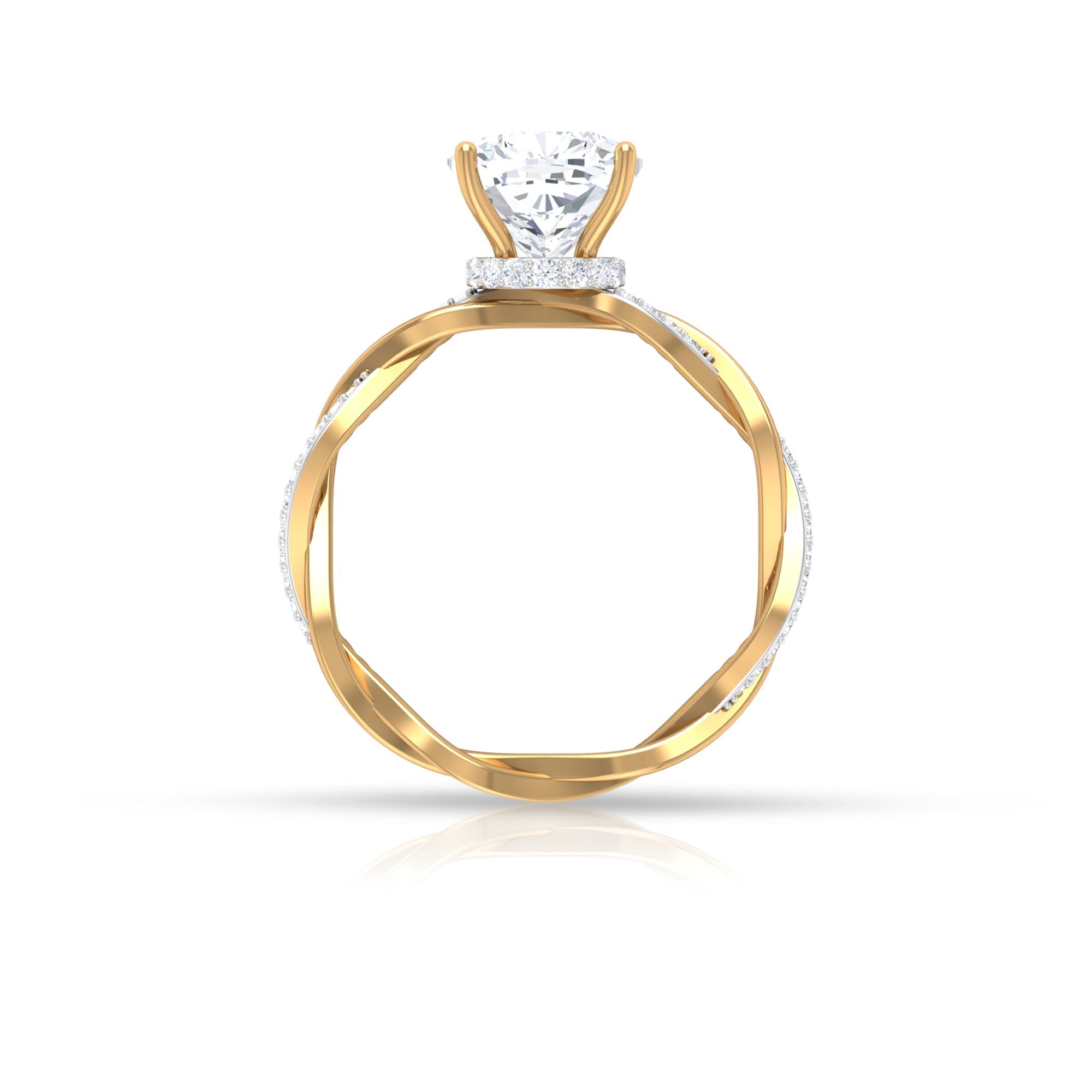 Rosec Jewels-Solitaire Ring with 8 MM Cushion Cut Moissanite in Prong Setting with Hidden Halo and Braided Shank