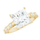 Rosec Jewels-3 CT Princess Cut Moissanite Solitaire Ring in Prong Setting and Hidden Style with Spaced Set Side Stones