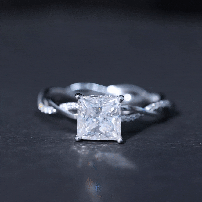 Princess Cut Moissanite Solitaire Ring with Braided Shank Moissanite - ( D-VS1 ) - Color and Clarity 92.5 Sterling Silver 4.0 - Rosec Jewels