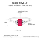 Octagon Cut Ruby Solitaire Ring with Diamond Trio Ruby - ( AAA ) - Quality - Rosec Jewels