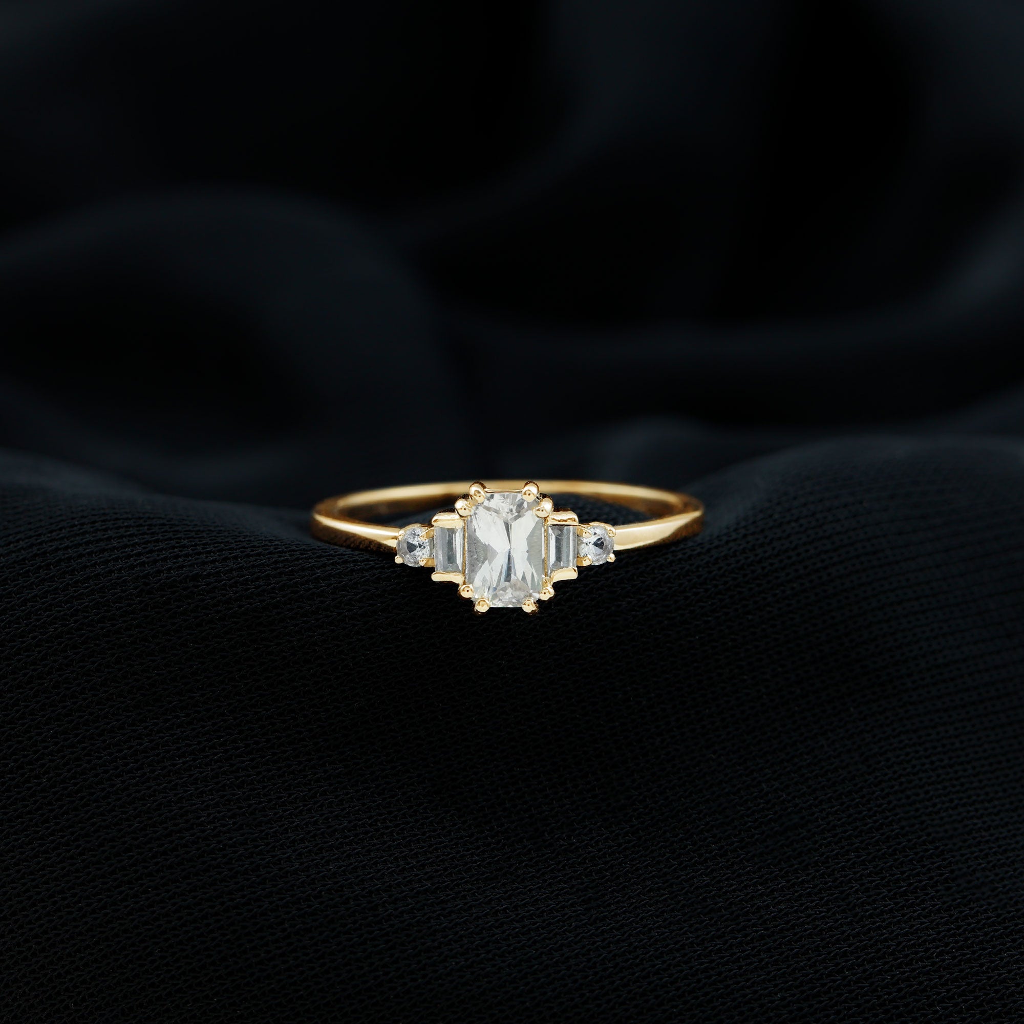 Emerald Cut White Sapphire Minimal Engagement Ring White Sapphire - ( AAA ) - Quality - Rosec Jewels