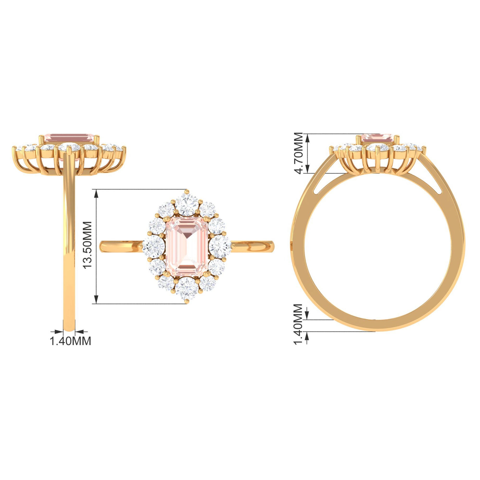 Rosec Jewels-Classic Morganite Halo Engagement Ring with Diamond