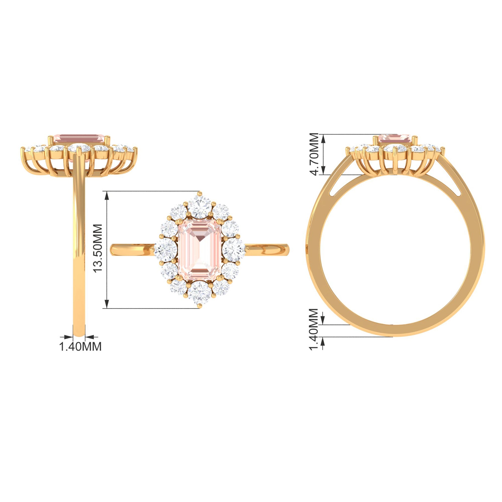 Rosec Jewels-Classic Morganite Halo Engagement Ring with Diamond