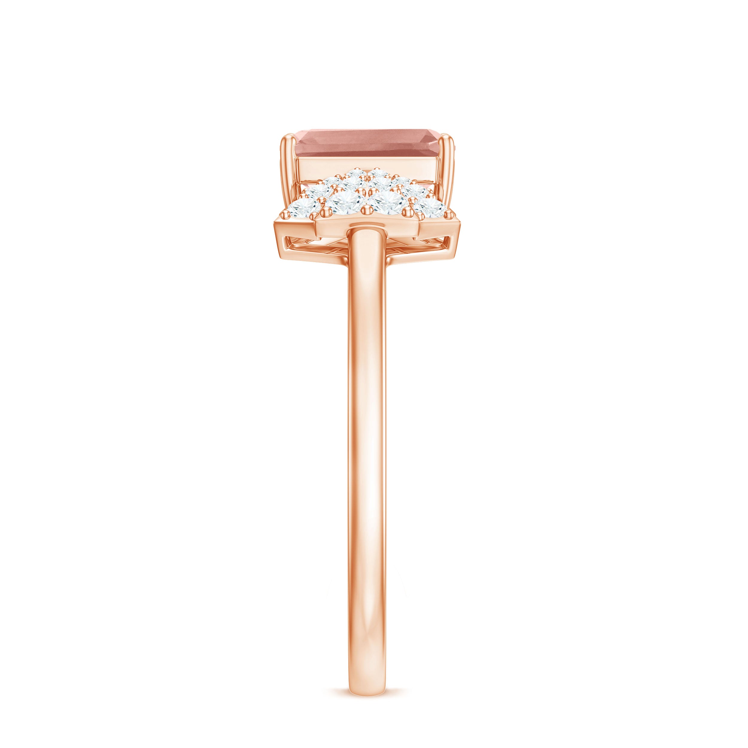 Rosec Jewels-Emerald Cut Morganite Solitaire Engagement Ring with Diamond