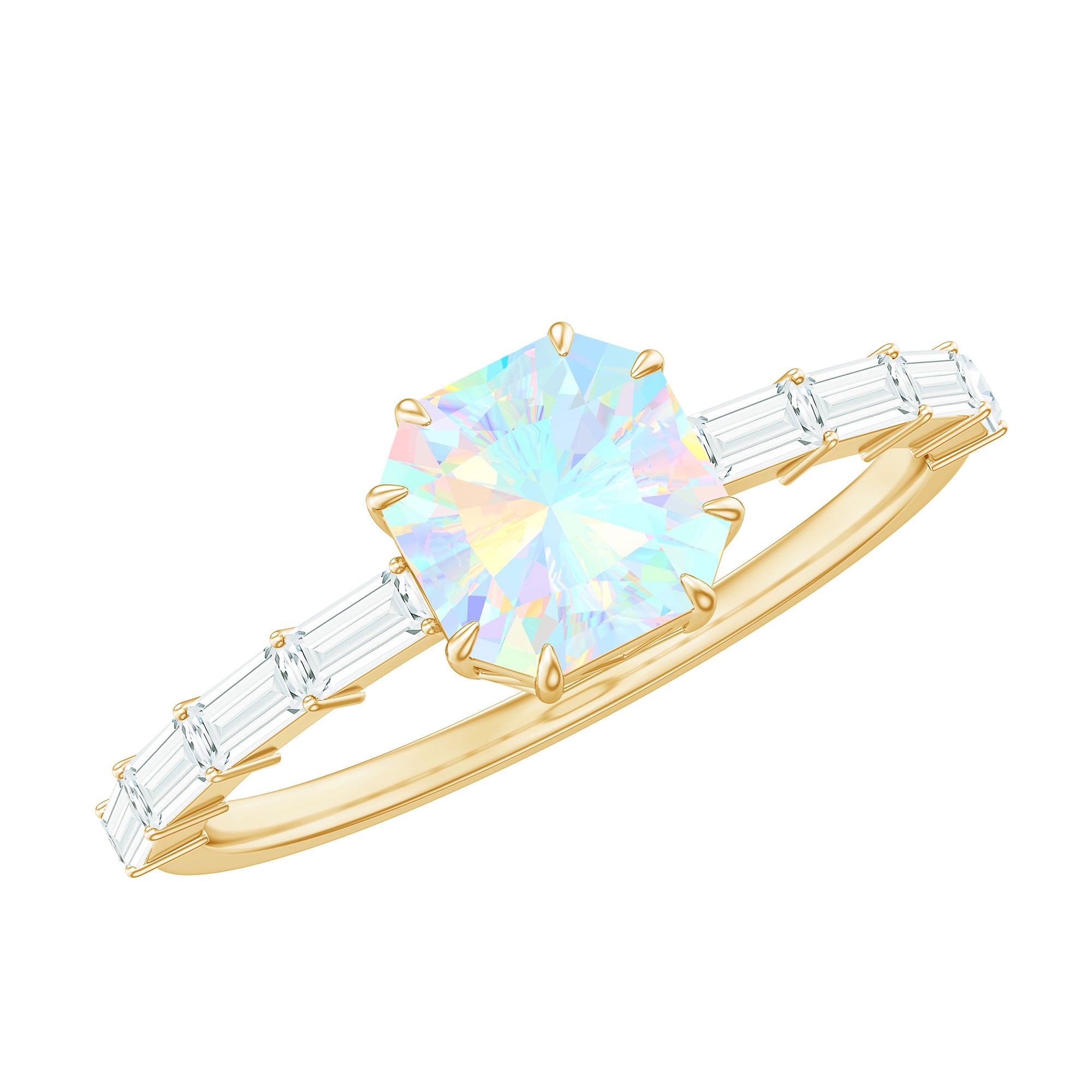 Asscher Cut Ethiopian Opal Solitaire Ring with Diamond Side Stones Ethiopian Opal - ( AAA ) - Quality - Rosec Jewels