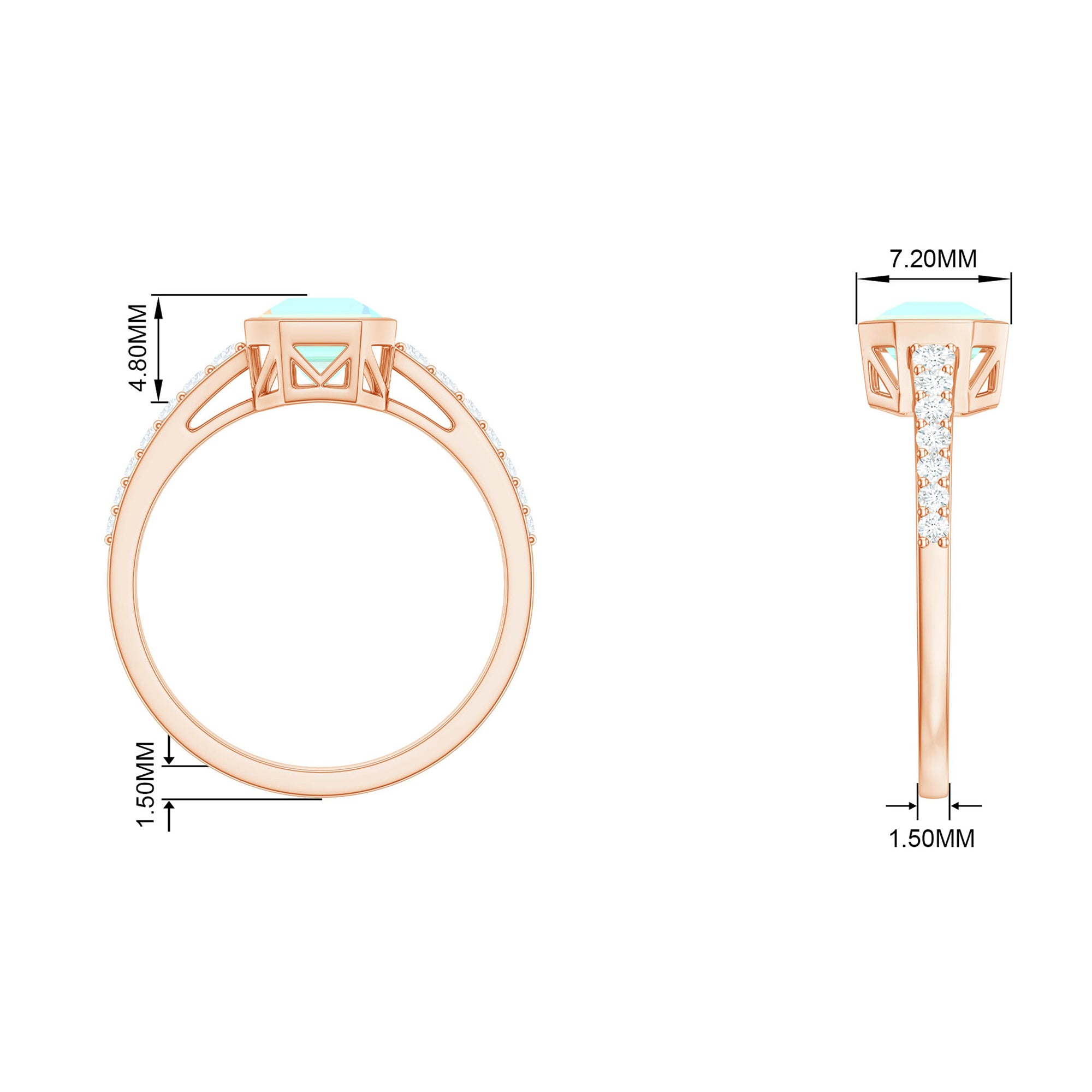 Asscher Ethiopian Opal Solitaire Ring with Diamond Side Stones Ethiopian Opal - ( AAA ) - Quality - Rosec Jewels