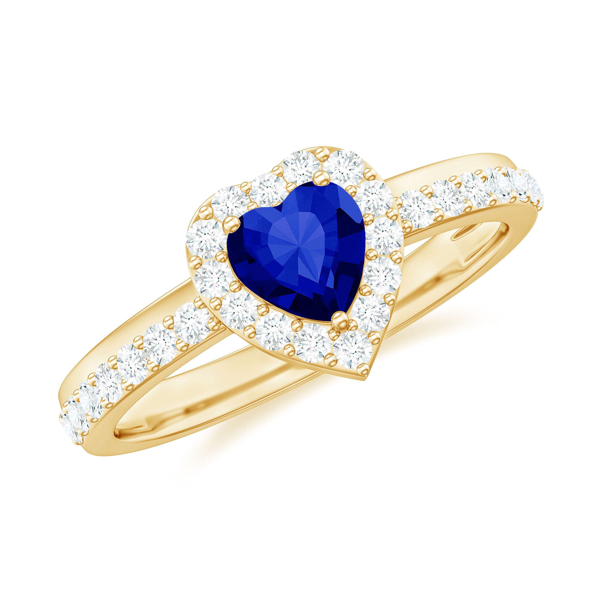 Heart Shaped Created Blue Sapphire Halo Engagement Ring Lab Created Blue Sapphire - ( AAAA ) - Quality - Rosec Jewels