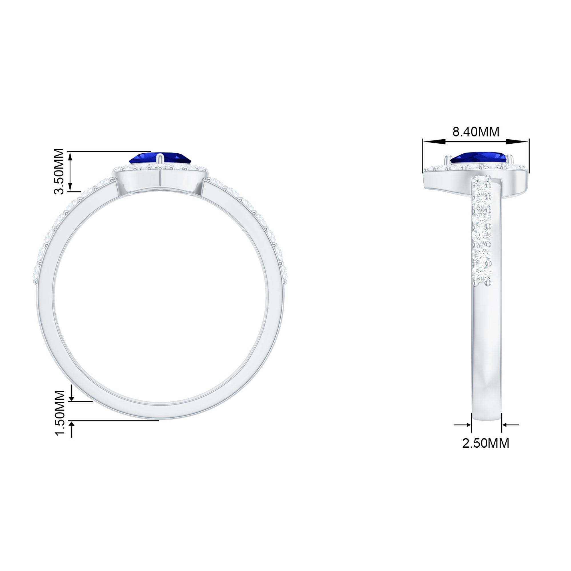Heart Shaped Created Blue Sapphire Halo Engagement Ring Lab Created Blue Sapphire - ( AAAA ) - Quality - Rosec Jewels