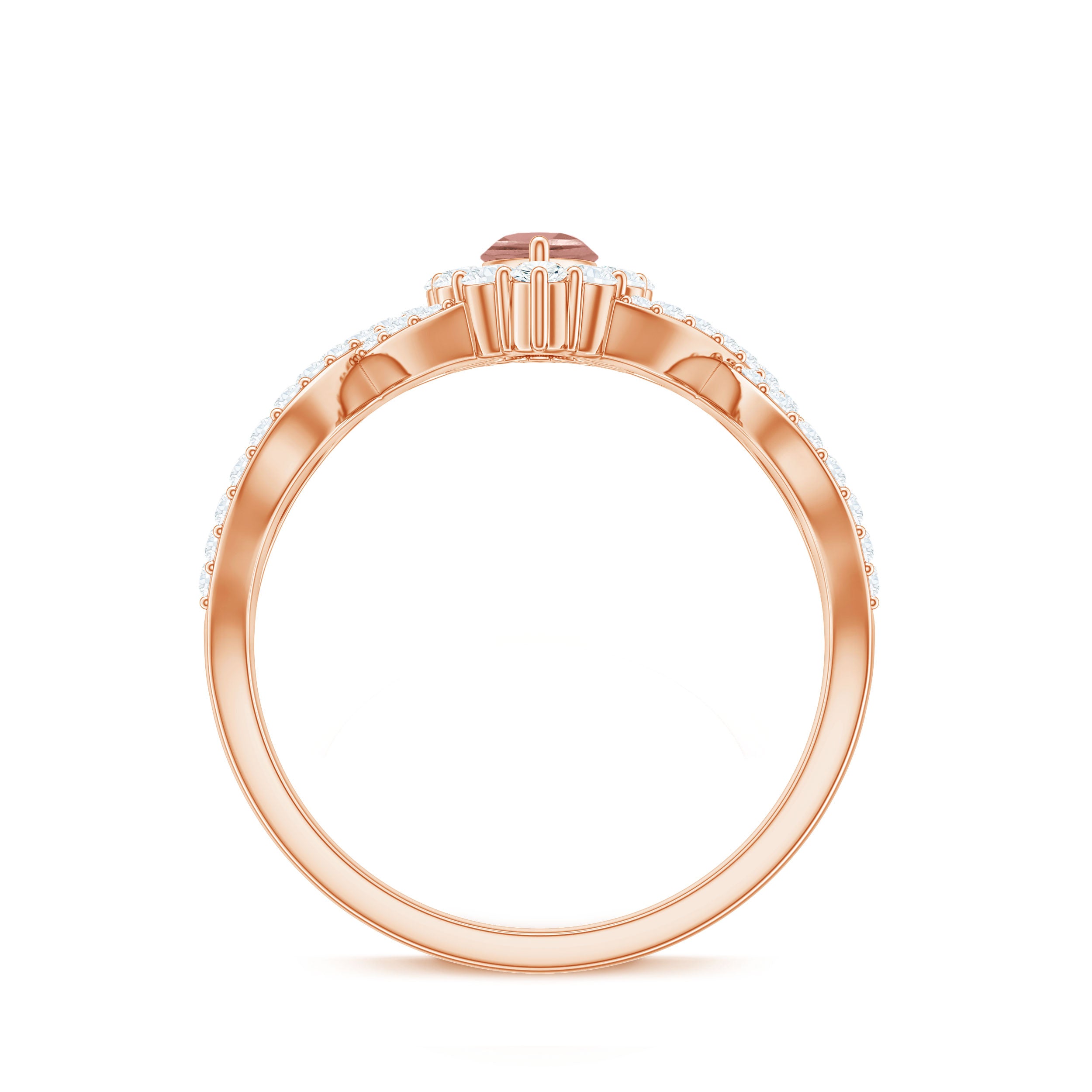 Rosec Jewels-Marquise Morganite Crossover Engagement Ring with Diamond