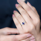 Created Blue Sapphire Minimal Engagement Ring With Diamond Lab Created Blue Sapphire - ( AAAA ) - Quality - Rosec Jewels