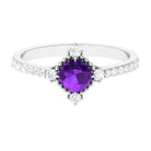 Cushion Amethyst Solitaire Engagement Ring with Diamond Side Stones Amethyst - ( AAA ) - Quality - Rosec Jewels