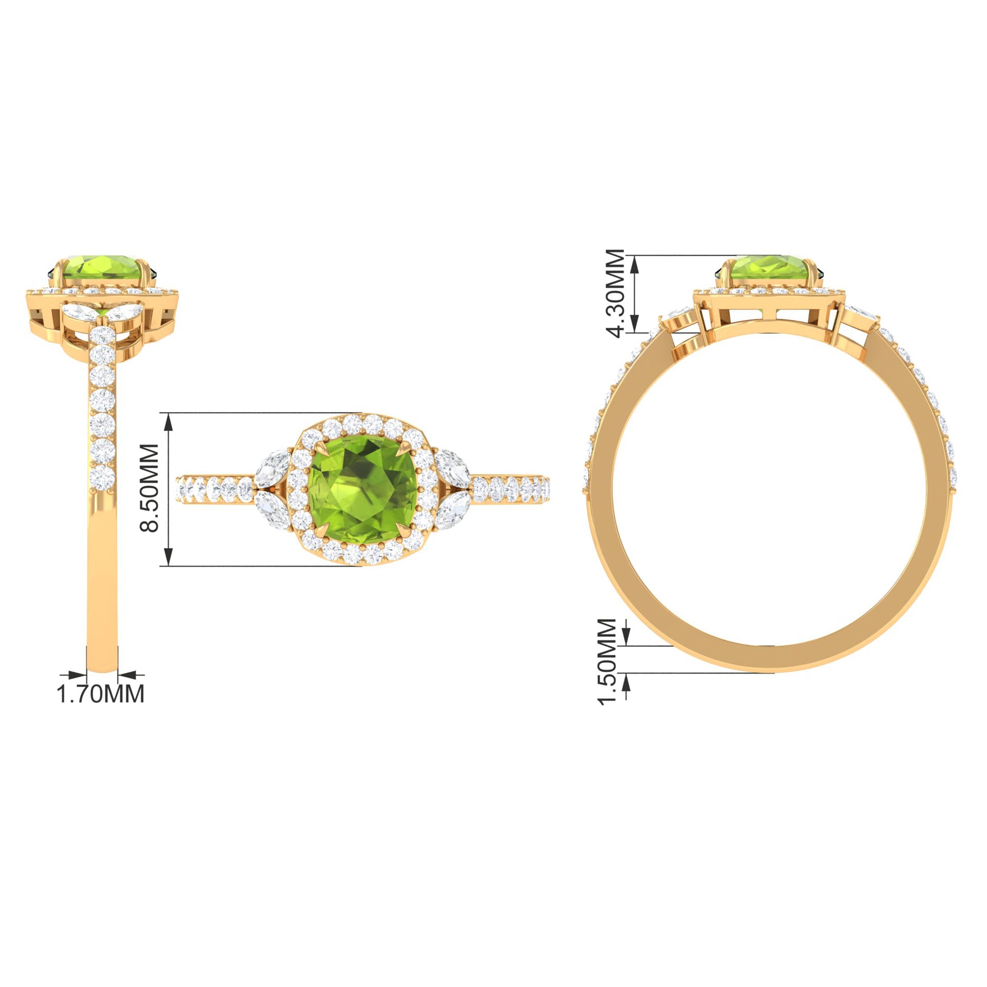 Natural Peridot Halo Engagement Ring with Diamond Peridot - ( AAA ) - Quality - Rosec Jewels