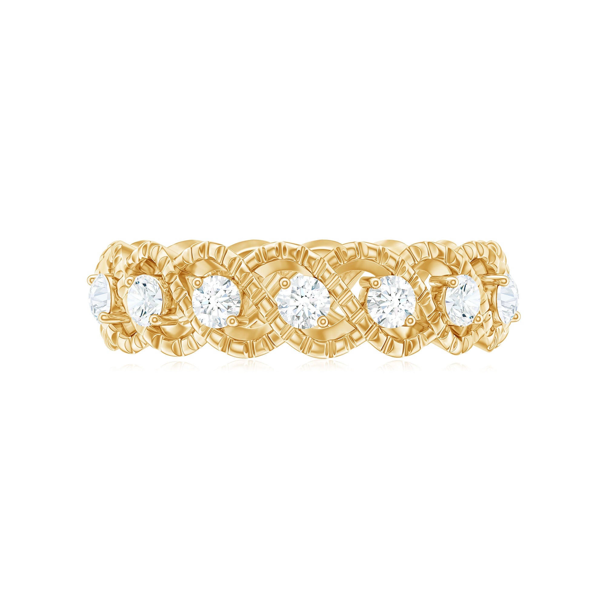 3/4 CT Round Moissanite Twisted Gold Half Eternity Band Ring Moissanite - ( D-VS1 ) - Color and Clarity - Rosec Jewels