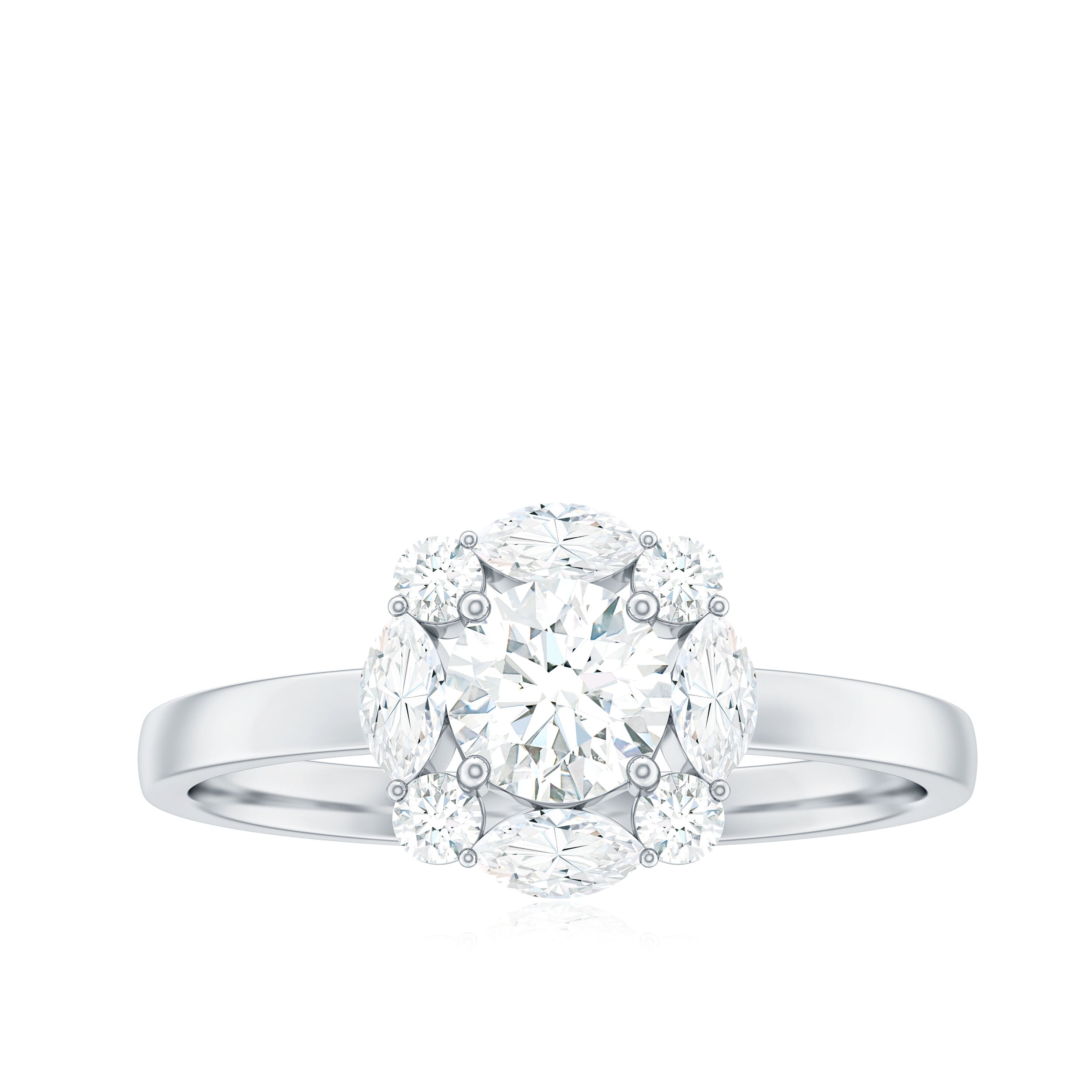 1.25 CT Round and Marquise Zircon Minimal Engagement Ring in Prong Setting Zircon - ( AAAA ) - Quality - Rosec Jewels