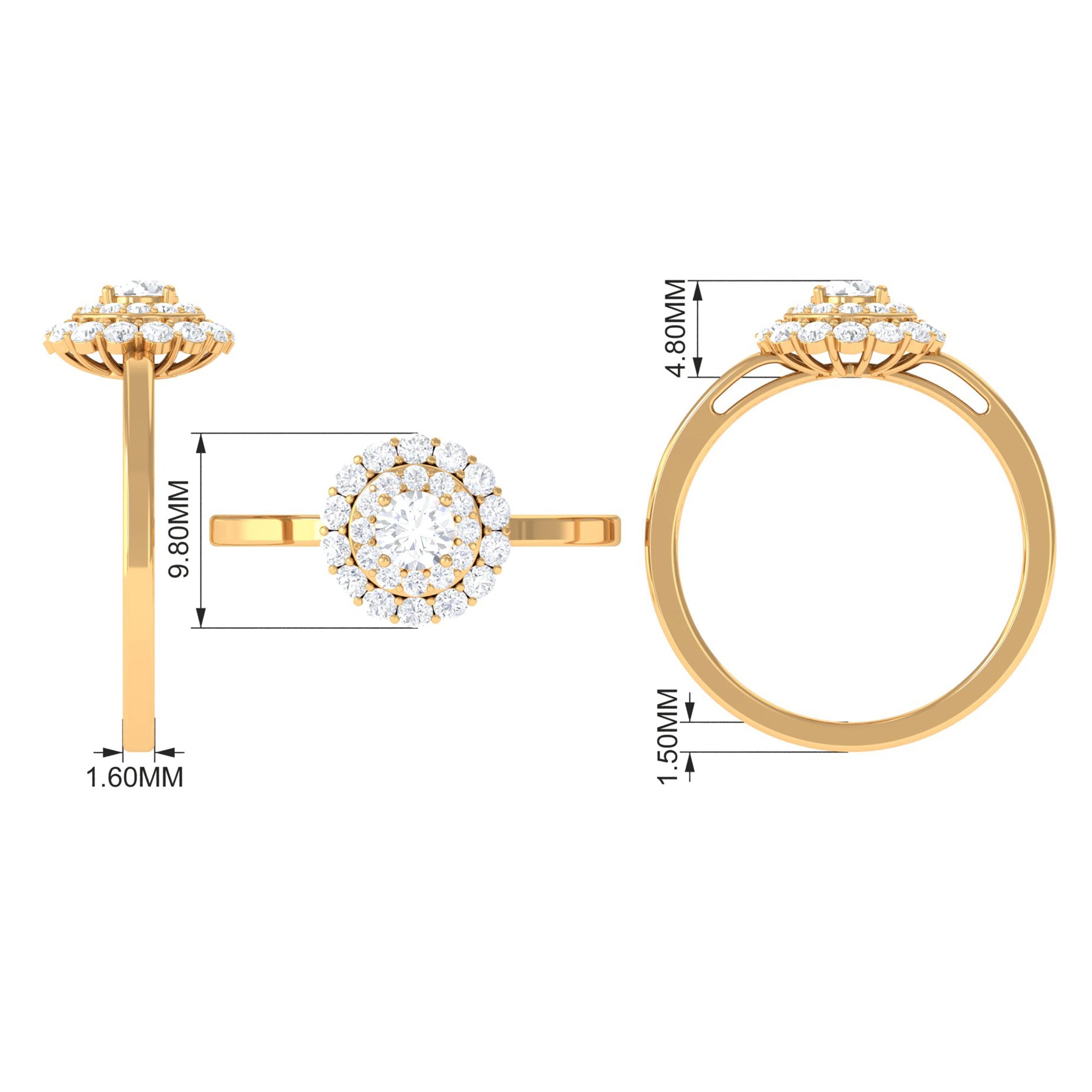 1.25 CT Certified Zircon Vintage Inspired Double Halo Ring Zircon - ( AAAA ) - Quality - Rosec Jewels