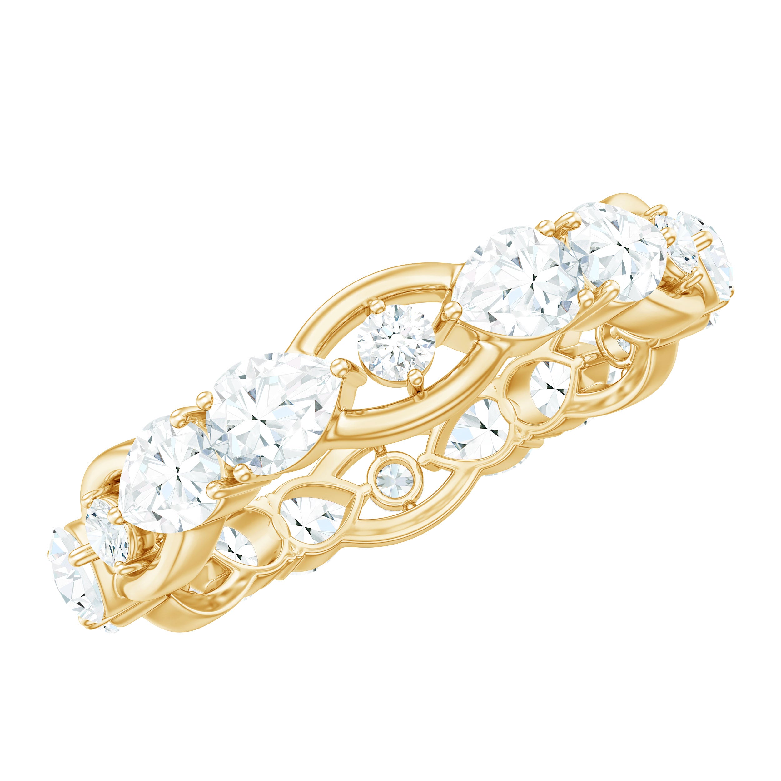 2 CT Round and Pear Cut Zircon East West Gold Eternity Ring Zircon - ( AAAA ) - Quality - Rosec Jewels