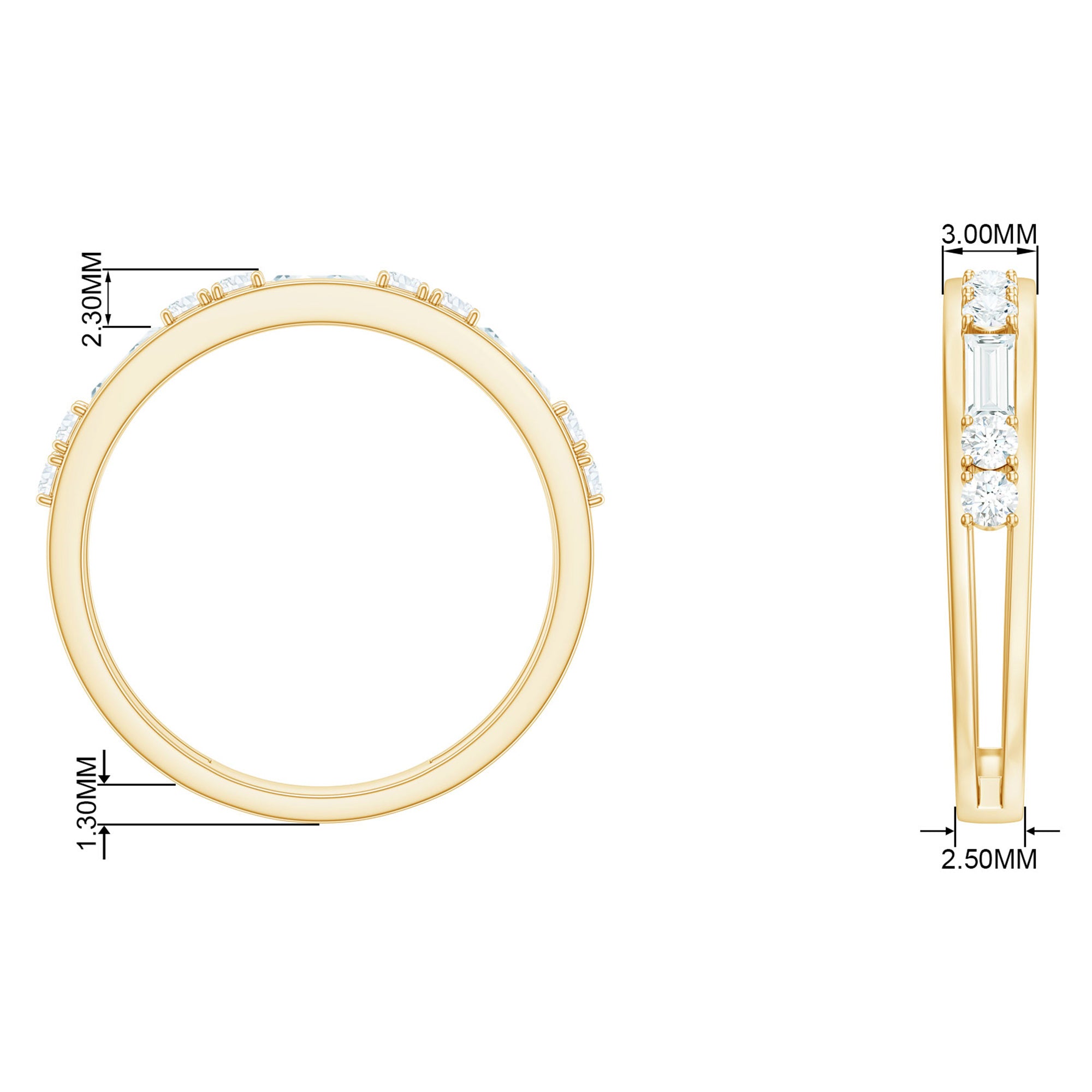 1 CT Minimal Simulated Diamond Half Eternity Band Ring in Gold Zircon - ( AAAA ) - Quality - Rosec Jewels