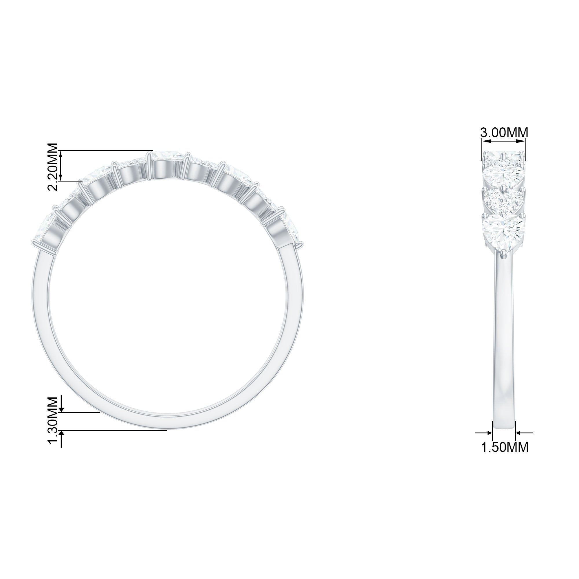 Simulated Diamond Heart Shape Half Eternity Ring Zircon - ( AAAA ) - Quality - Rosec Jewels