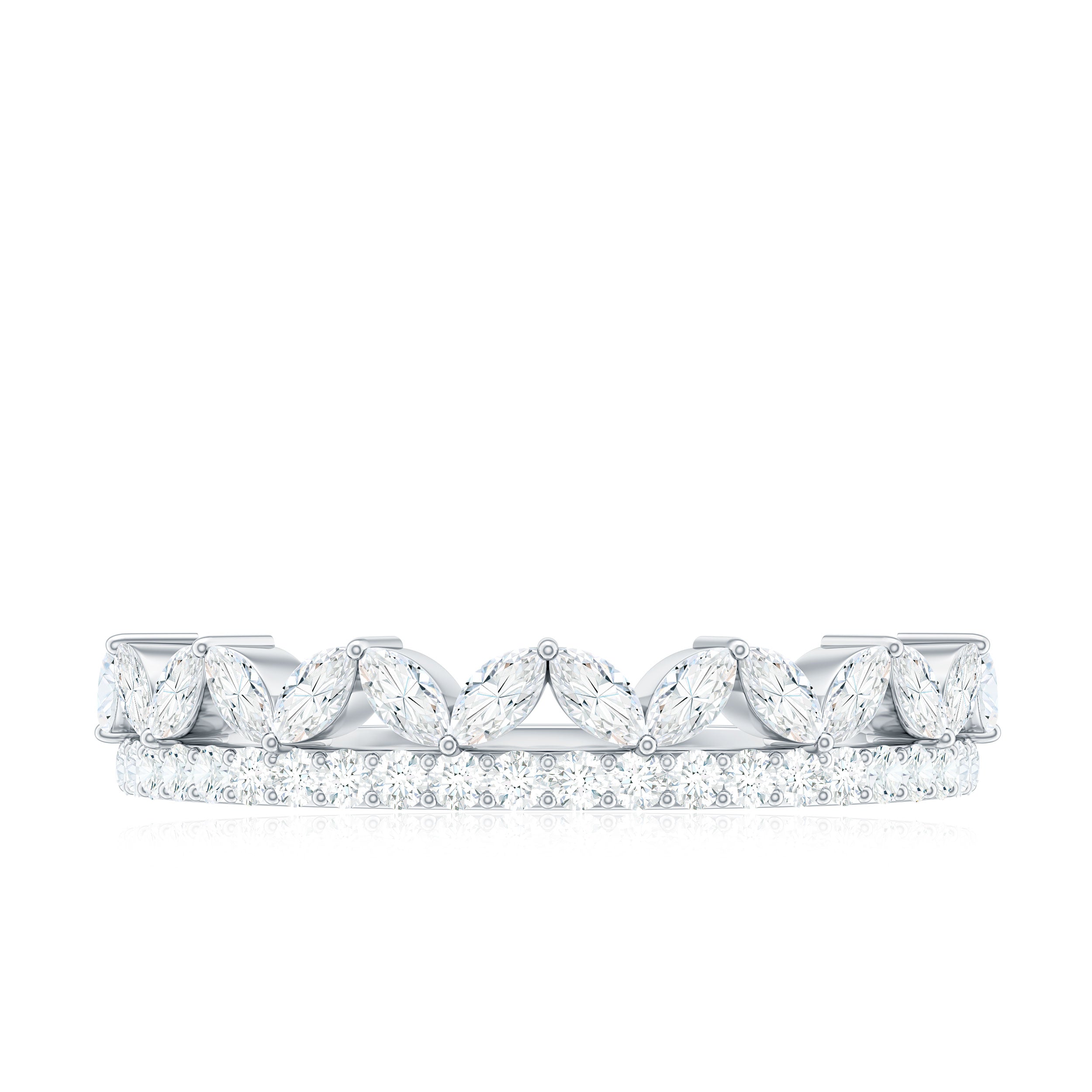 Marquise and Round Cut Zircon Half Eternity Stackable Ring Zircon - ( AAAA ) - Quality - Rosec Jewels