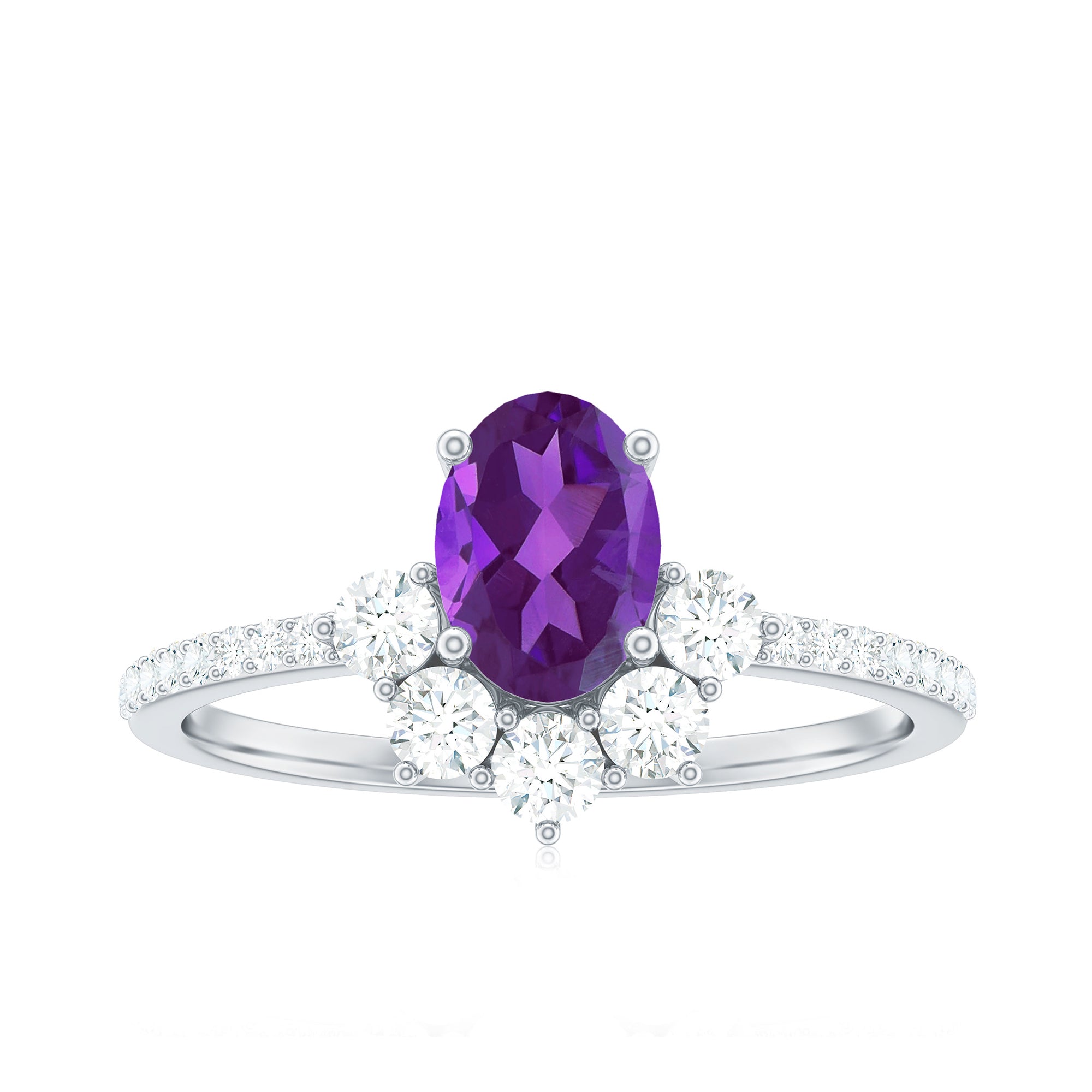 Oval Amethyst Half Halo Engagement Ring with Diamond Amethyst - ( AAA ) - Quality - Rosec Jewels