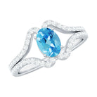 Oval Cut Swiss Blue Topaz and Diamond Ring with Split Shank Swiss Blue Topaz - ( AAA ) - Quality - Rosec Jewels