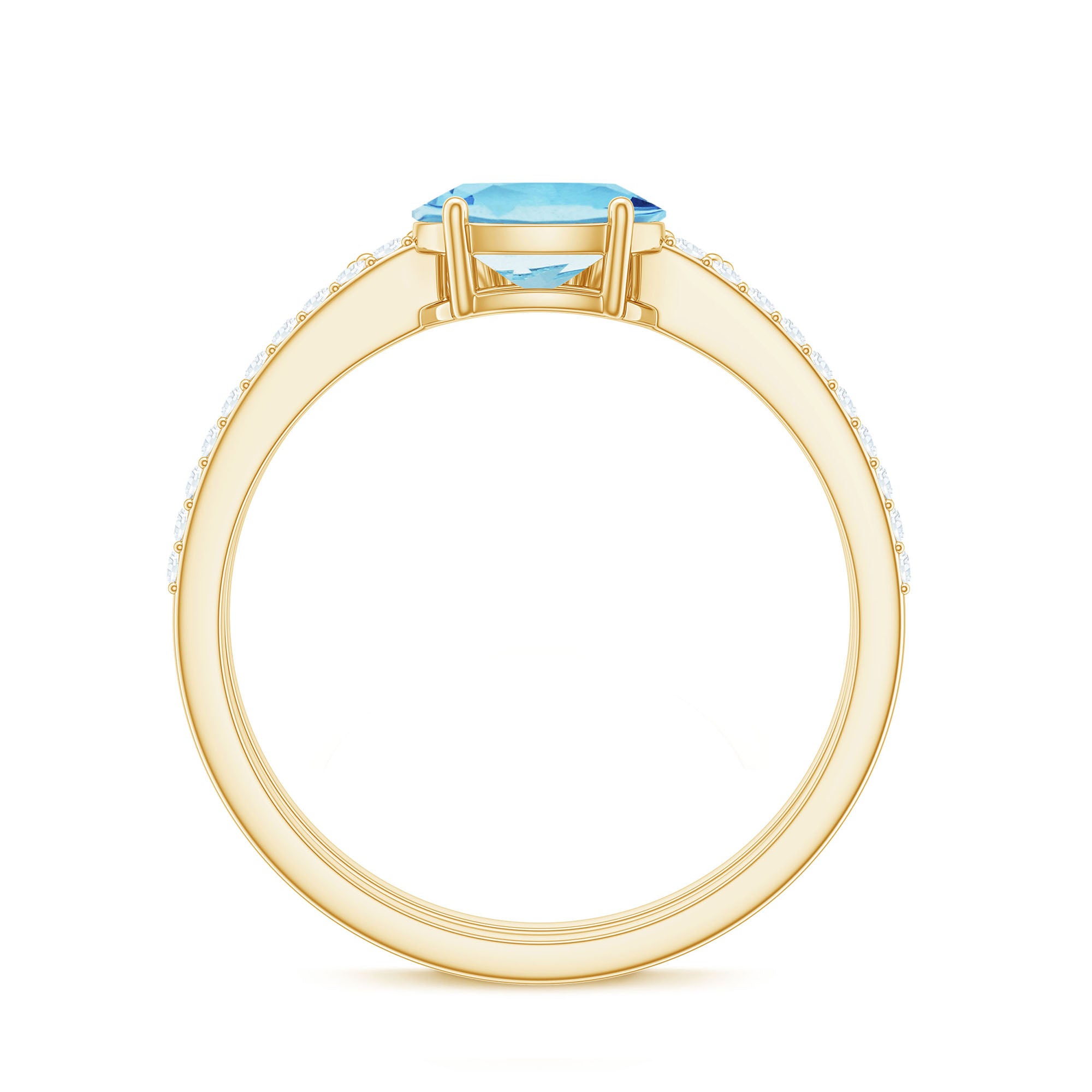 Oval Aquamarine East West Wedding Ring Set with Diamond Aquamarine - ( AAA ) - Quality - Rosec Jewels