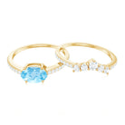 Oval Aquamarine East West Wedding Ring Set with Diamond Aquamarine - ( AAA ) - Quality - Rosec Jewels