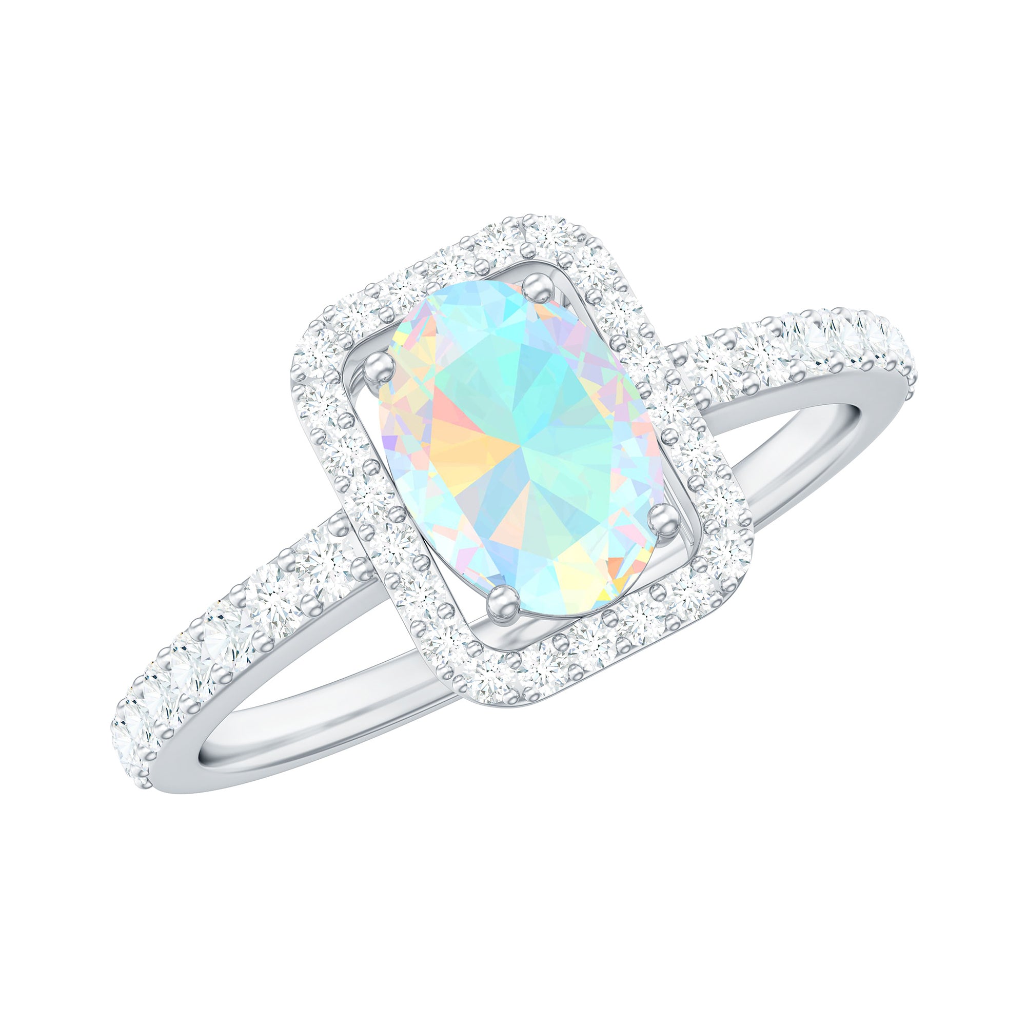 1.50 CT Oval Cut Ethiopian Opal Ring with Diamond Halo Ethiopian Opal - ( AAA ) - Quality - Rosec Jewels