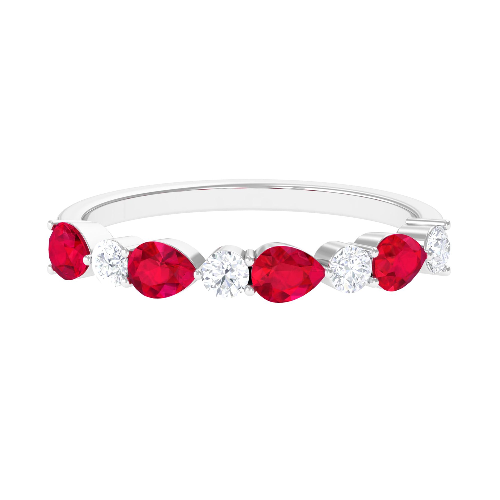 Pear Shaped Lab-Created Ruby and Moissanite Alternate Half Eternity Ring Lab Created Ruby - ( AAAA ) - Quality - Rosec Jewels