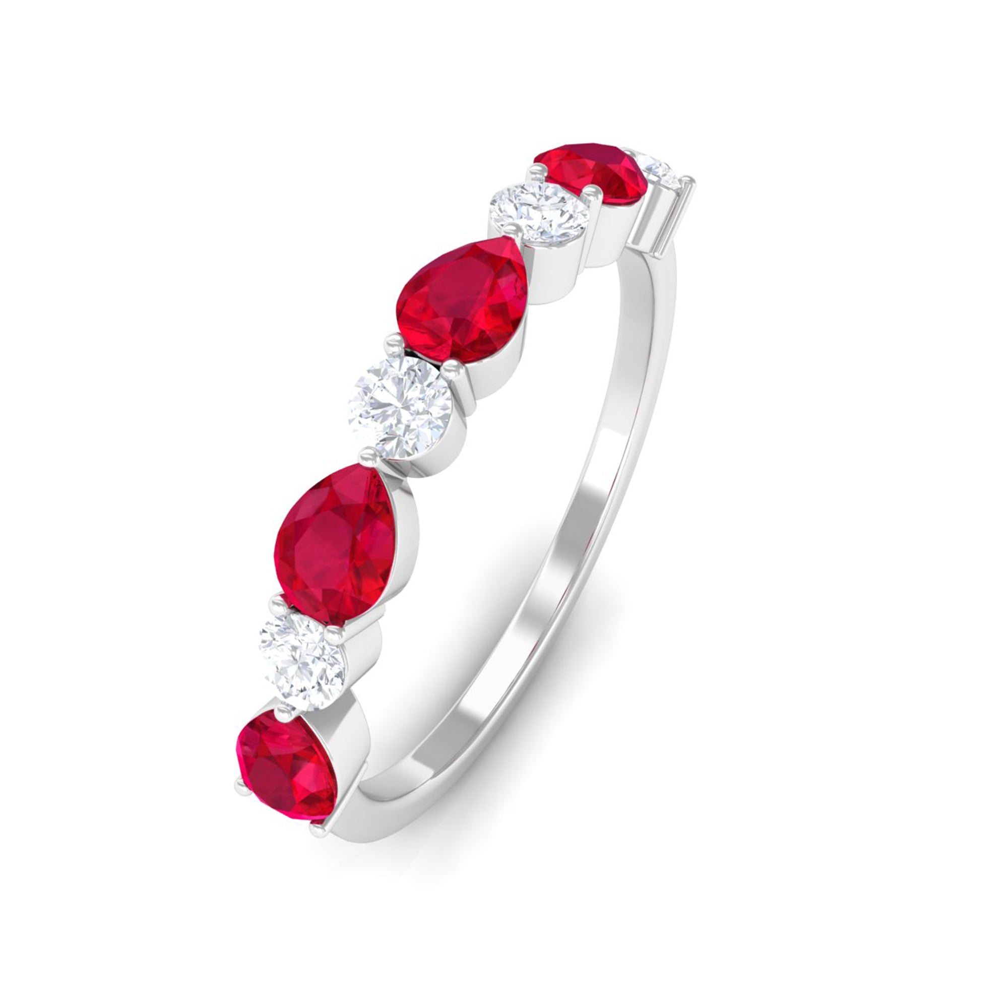 Pear Shaped Lab-Created Ruby and Moissanite Alternate Half Eternity Ring Lab Created Ruby - ( AAAA ) - Quality - Rosec Jewels