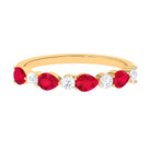 Pear Shaped Lab-Created Ruby and Moissanite Alternate Half Eternity Ring Lab Created Ruby - ( AAAA ) - Quality - Rosec Jewels