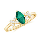 3/4 CT Marquise Cut Created Emerald Solitaire Ring with Diamond Lab Created Emerald - ( AAAA ) - Quality - Rosec Jewels