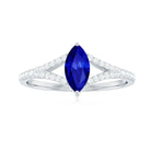 Marquise Cut Created Blue Sapphire and Diamond Ring with Split Shank Lab Created Blue Sapphire - ( AAAA ) - Quality - Rosec Jewels