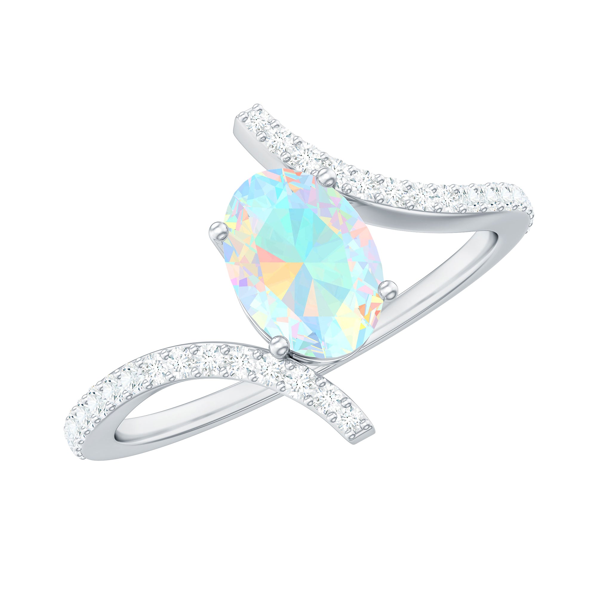 1.25 CT Oval Ethiopian Opal Solitaire Bypass Ring with Diamond Ethiopian Opal - ( AAA ) - Quality - Rosec Jewels