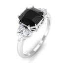 Asscher Cut Created Black Diamond Solitaire Engagement Ring with Diamond Trio Lab Created Black Diamond - ( AAAA ) - Quality - Rosec Jewels