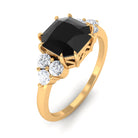Asscher Cut Created Black Diamond Solitaire Engagement Ring with Diamond Trio Lab Created Black Diamond - ( AAAA ) - Quality - Rosec Jewels