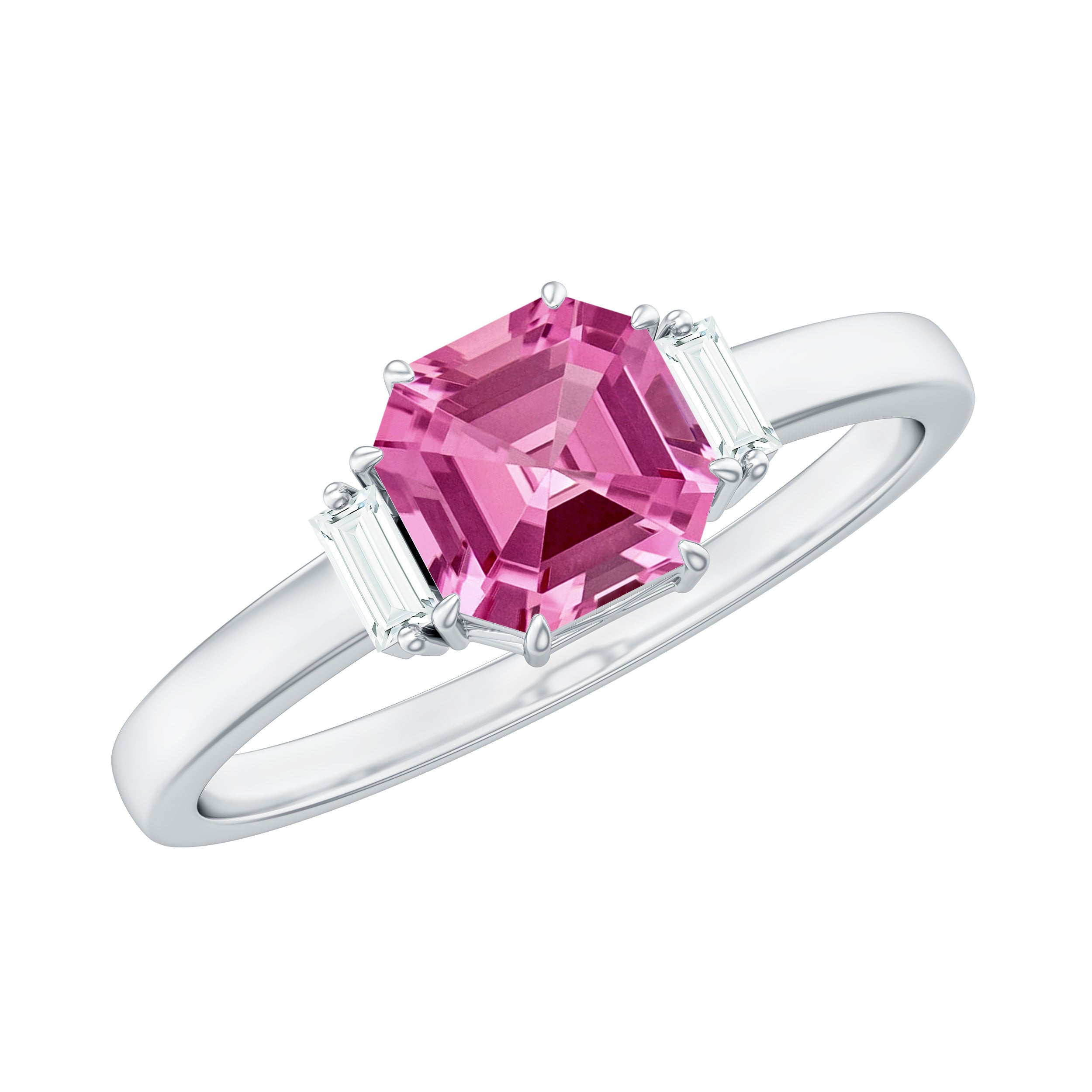 Asscher Cut Pink Tourmaline Solitaire Ring with Diamond Pink Tourmaline - ( AAA ) - Quality - Rosec Jewels