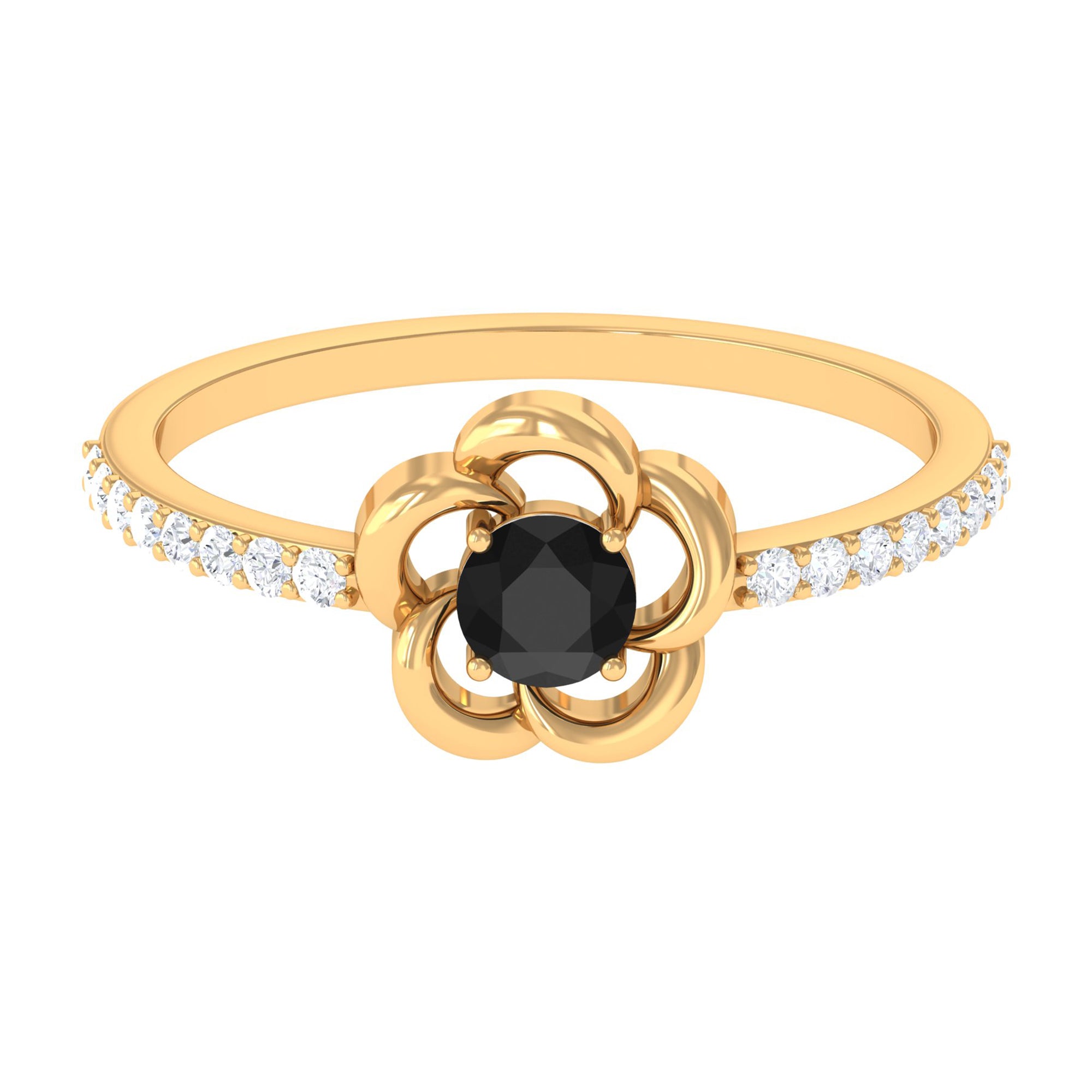 Rosec Jewels-1 CT Lab-Created Black Diamond Flower Promise Ring with Diamond
