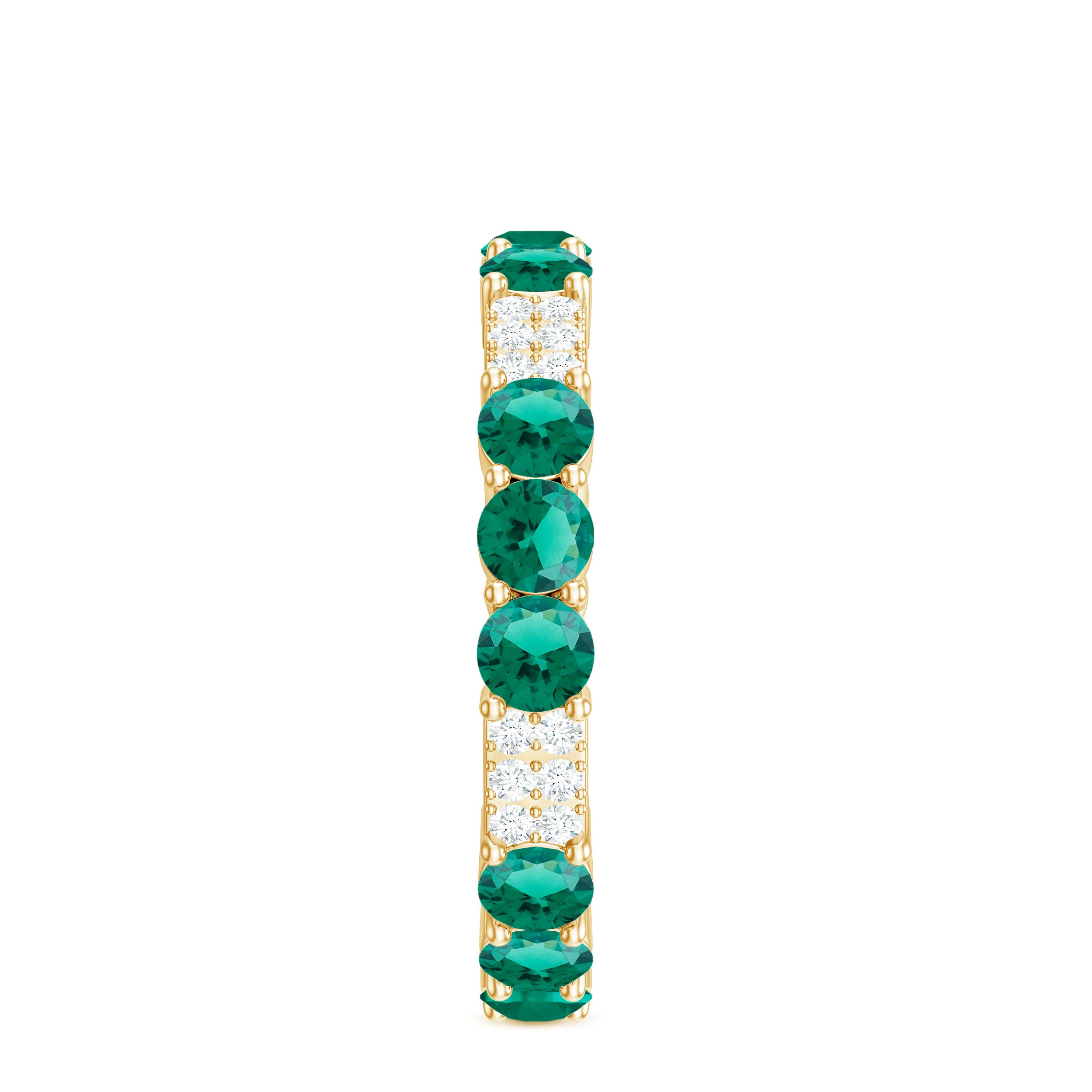 Certified Created Emerald and Diamond Designer Eternity Band Ring Lab Created Emerald - ( AAAA ) - Quality - Rosec Jewels