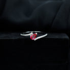 Pear Shape Lab Grown Ruby and Diamond Bypass Promise Ring Lab Created Ruby - ( AAAA ) - Quality - Rosec Jewels