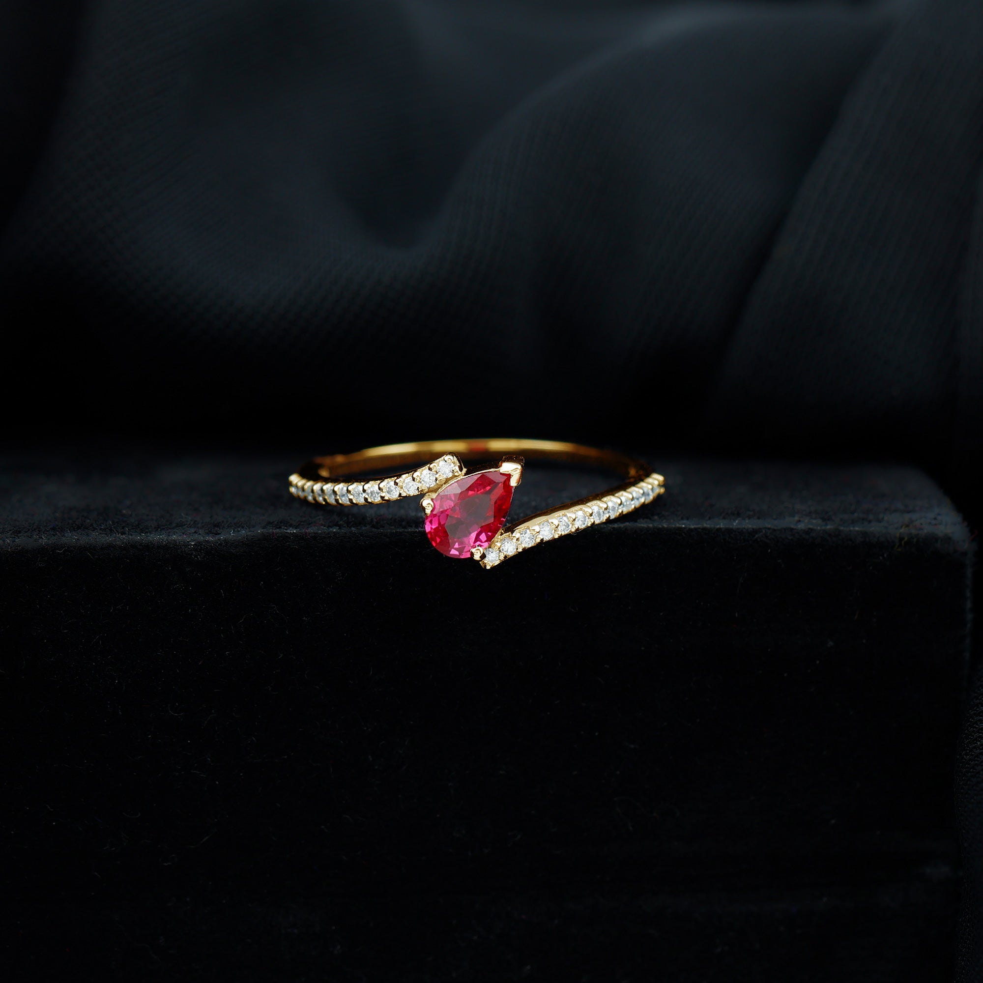 Pear Shape Lab Grown Ruby and Diamond Bypass Promise Ring Lab Created Ruby - ( AAAA ) - Quality - Rosec Jewels