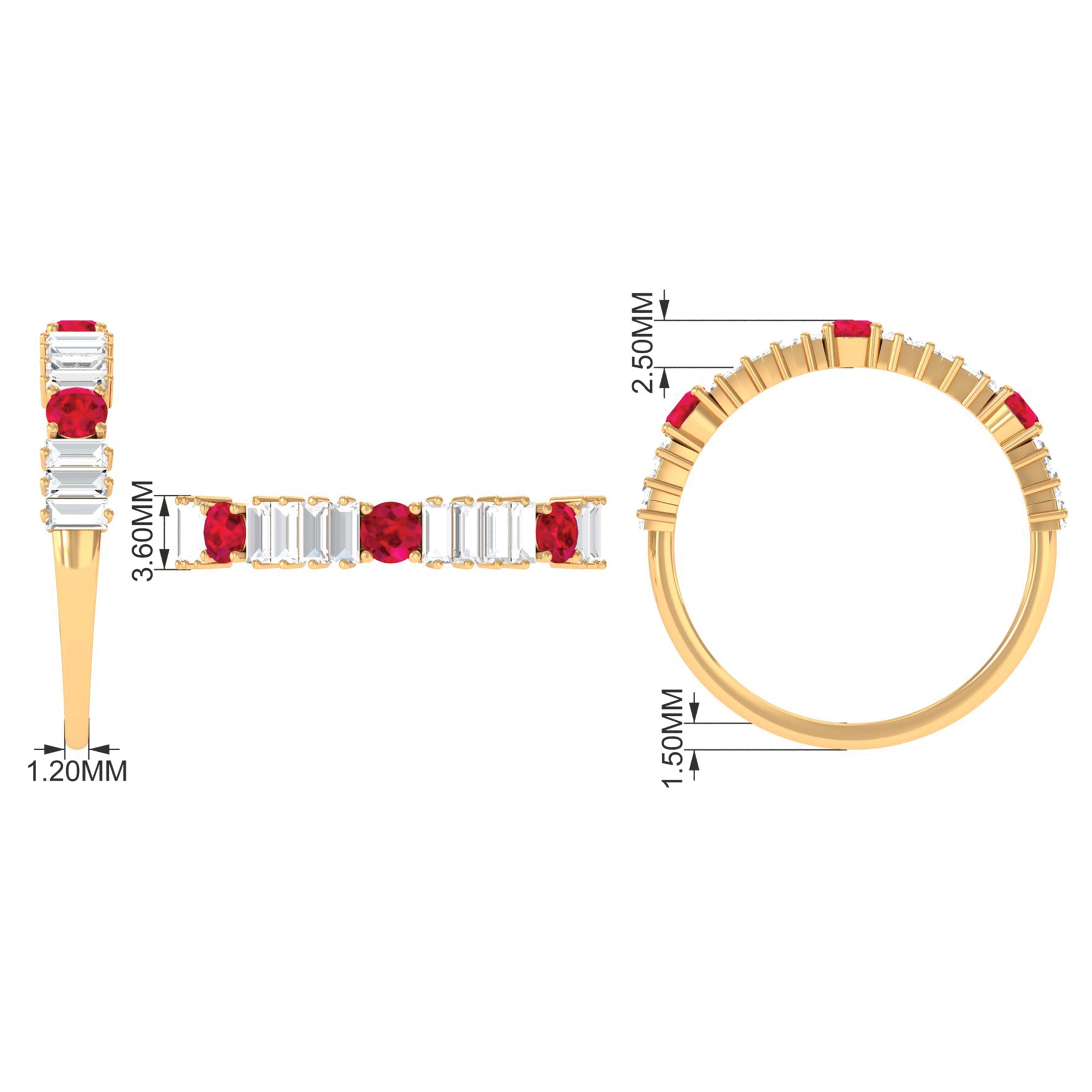 1.25 CT Created Ruby and Moissanite Semi Eternity Ring in Gold Lab Created Ruby - ( AAAA ) - Quality - Rosec Jewels