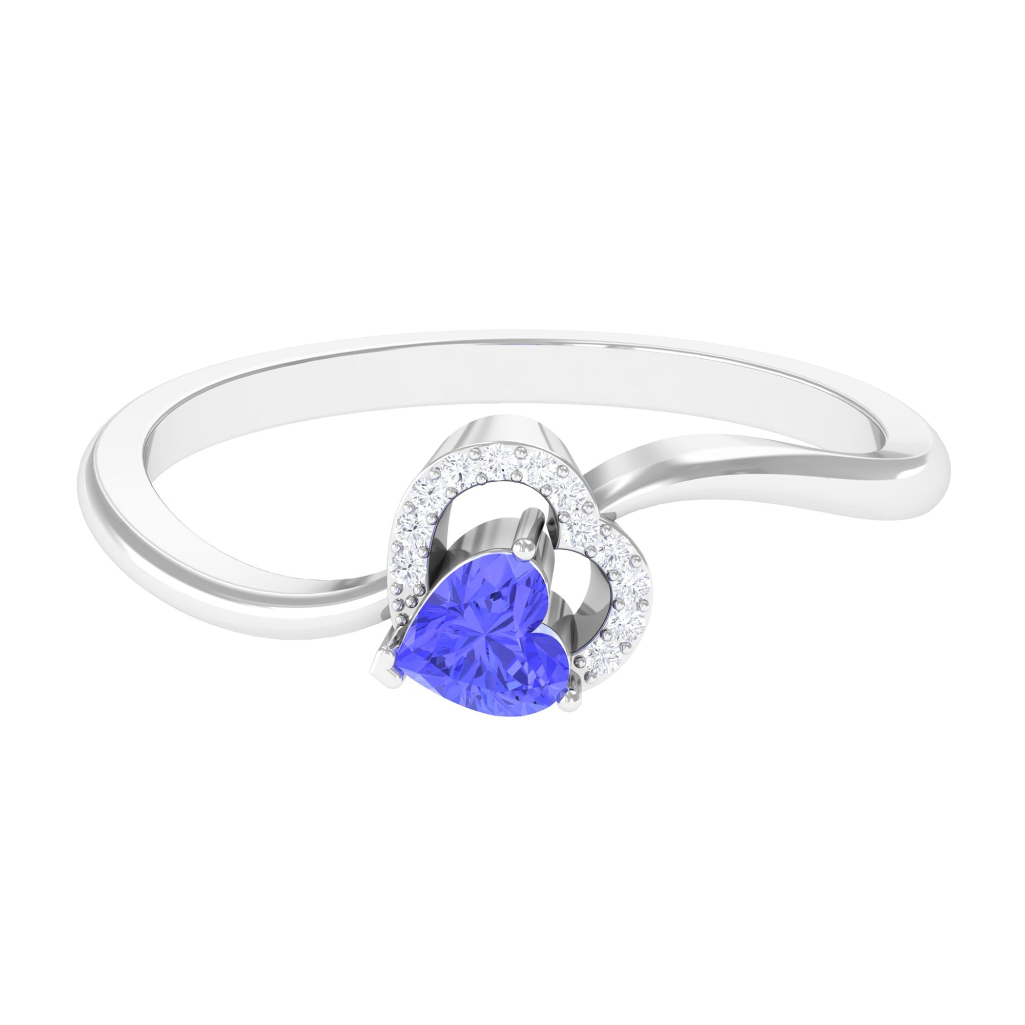 Heart Shape Tanzanite and Diamond Twisted Promise Ring Tanzanite - ( AAA ) - Quality - Rosec Jewels